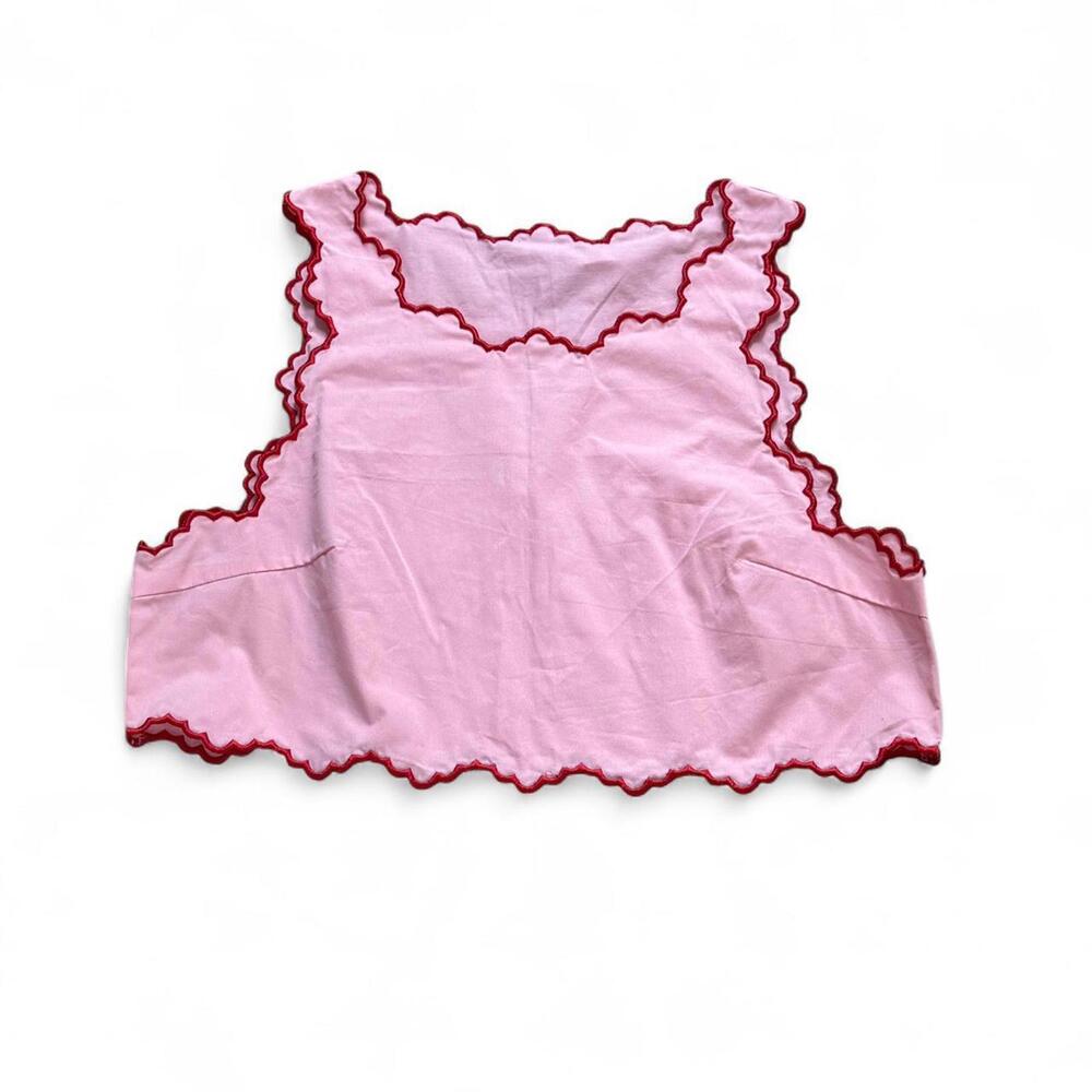 Pink and Red Scalloped Trim Crop Tank Top